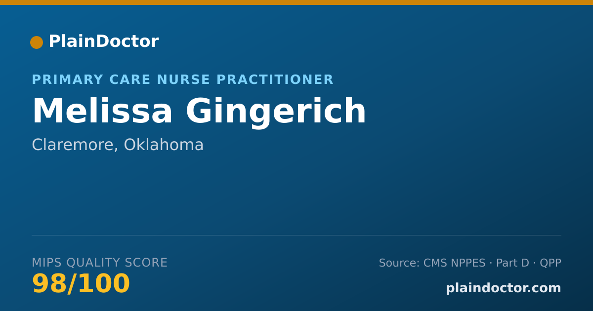 Shareable card for Melissa Gingerich - Primary Care Nurse Practitioner, Claremore, OK