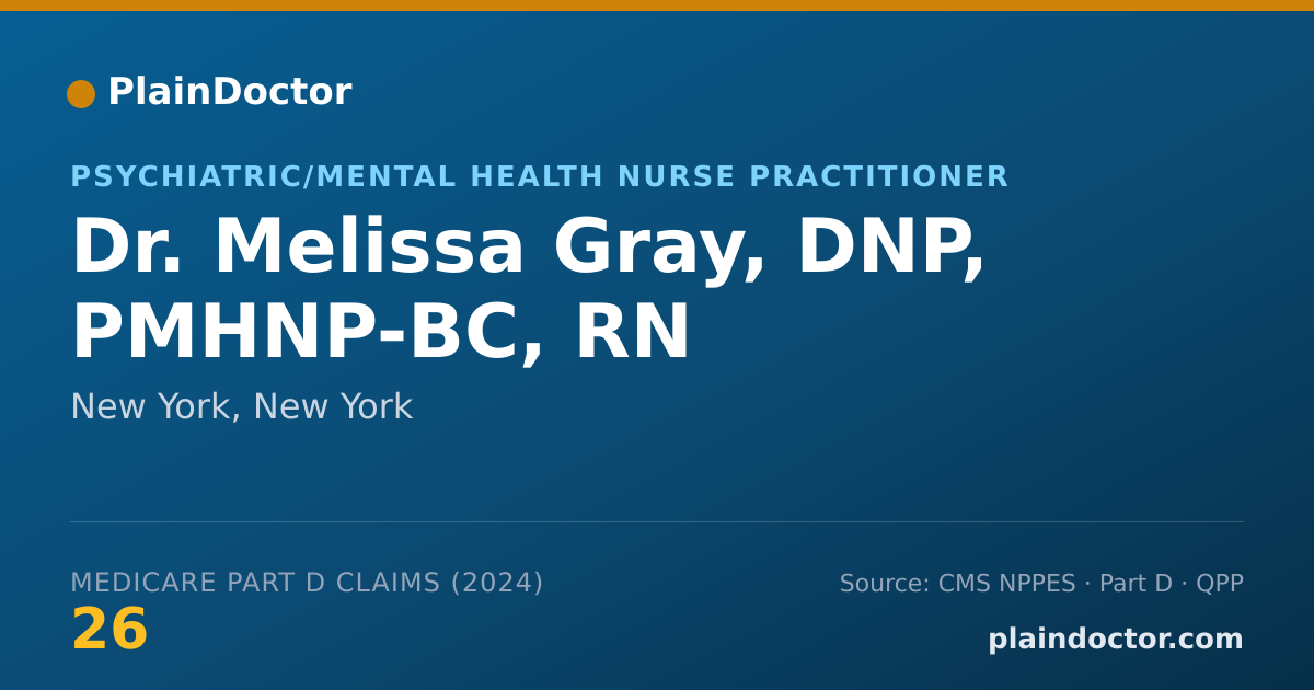 Shareable card for Melissa Gray, DNP, PMHNP-BC, RN - Psychiatric/Mental Health Nurse Practitioner, New York, NY