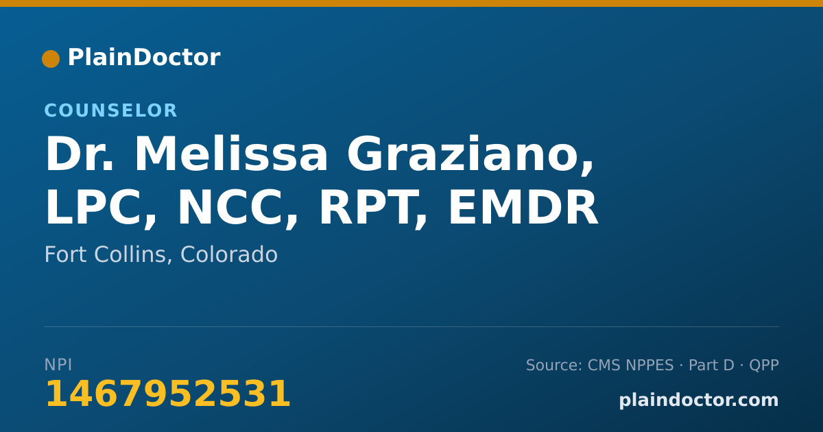 Shareable card for Melissa Graziano, LPC, NCC, RPT, EMDR - Counselor, Fort Collins, CO