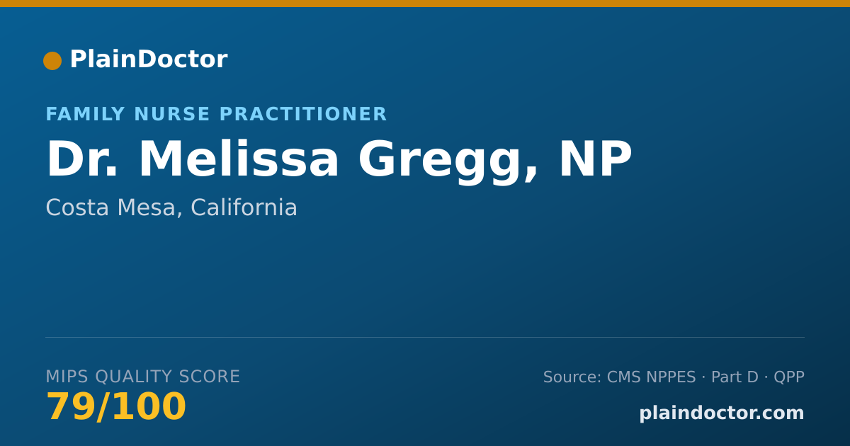 Shareable card for Melissa Gregg, NP - Family Nurse Practitioner, Costa Mesa, CA