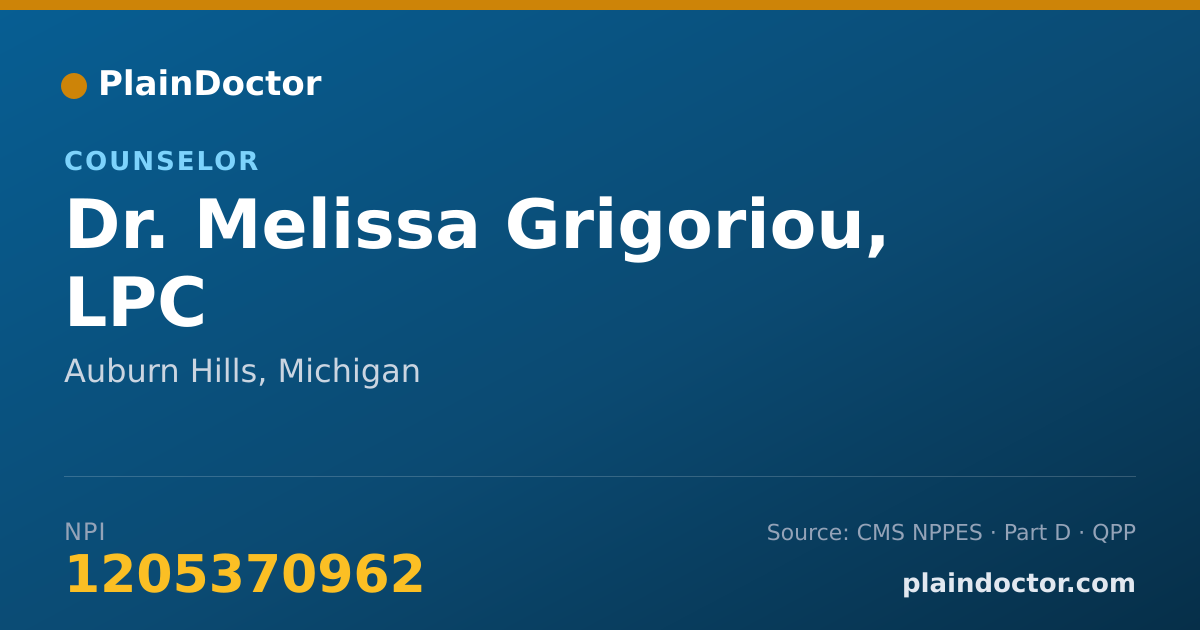 Shareable card for Melissa Grigoriou, LPC - Counselor, Auburn Hills, MI