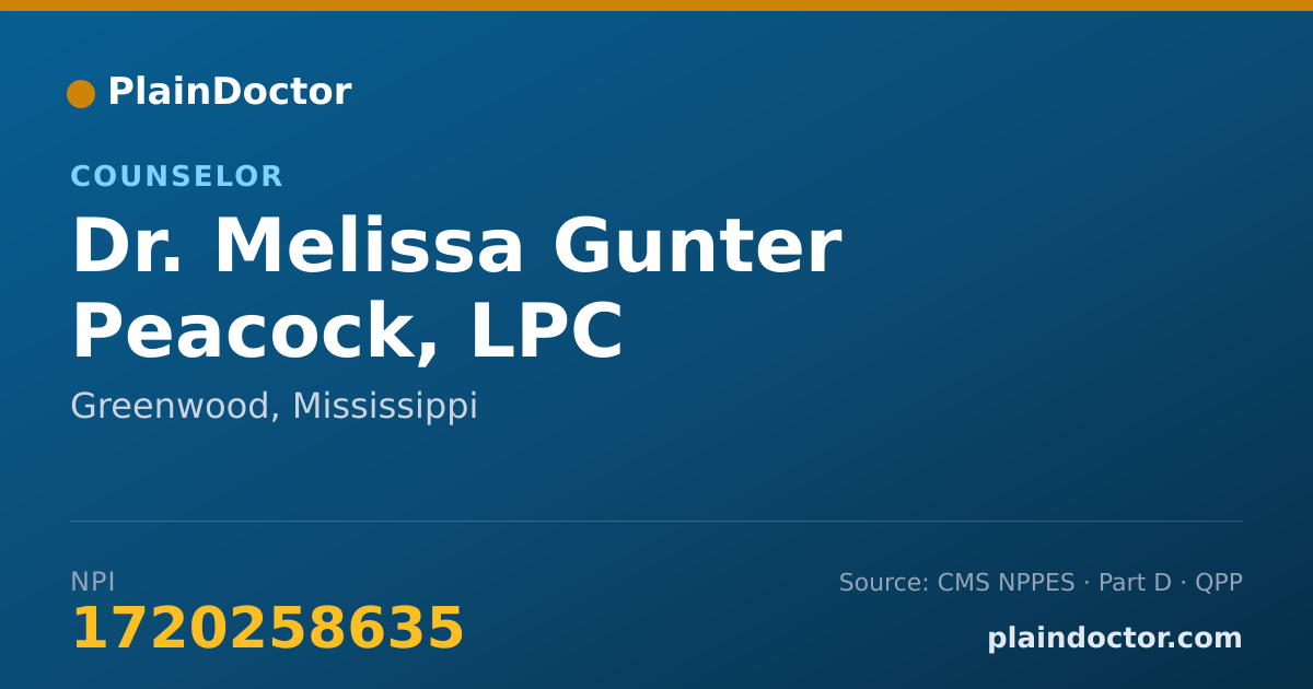 Shareable card for Melissa Gunter Peacock, LPC - Counselor, Greenwood, MS