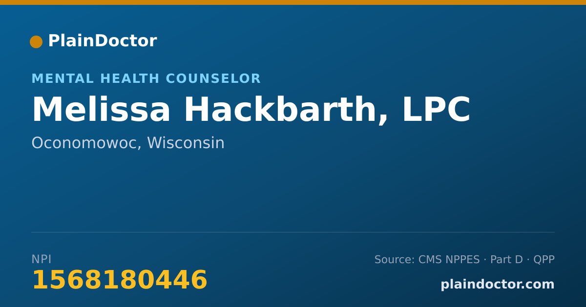 Shareable card for Melissa Hackbarth, LPC - Mental Health Counselor, Oconomowoc, WI