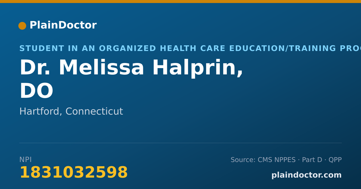 Shareable card for Melissa Halprin, DO - Student in an Organized Health Care Education/Training Program, Hartford, CT