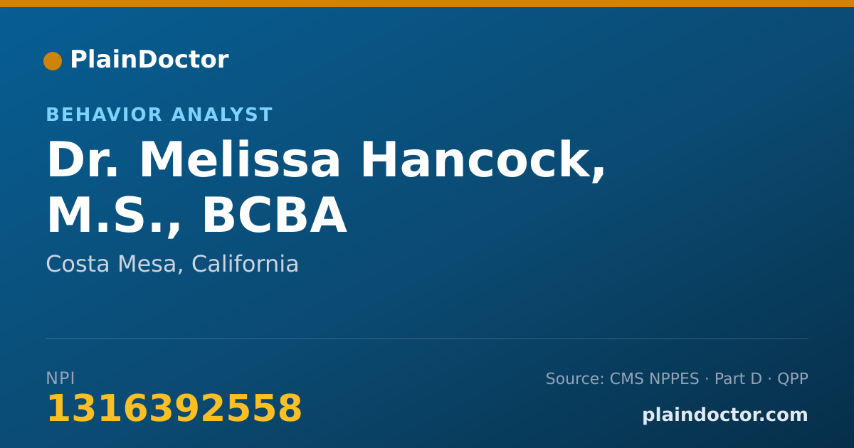 Shareable card for Melissa Hancock, M.S., BCBA - Behavior Analyst, Costa Mesa, CA