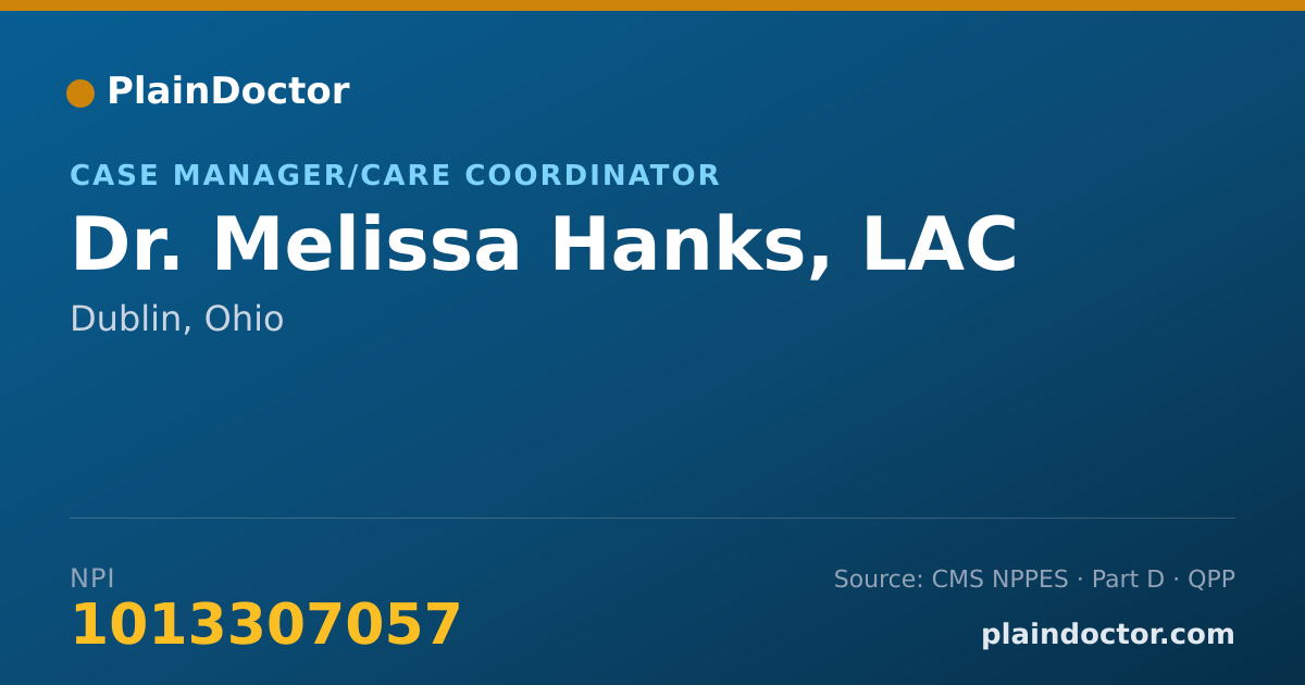 Shareable card for Melissa Hanks, LAC - Case Manager/Care Coordinator, Dublin, OH