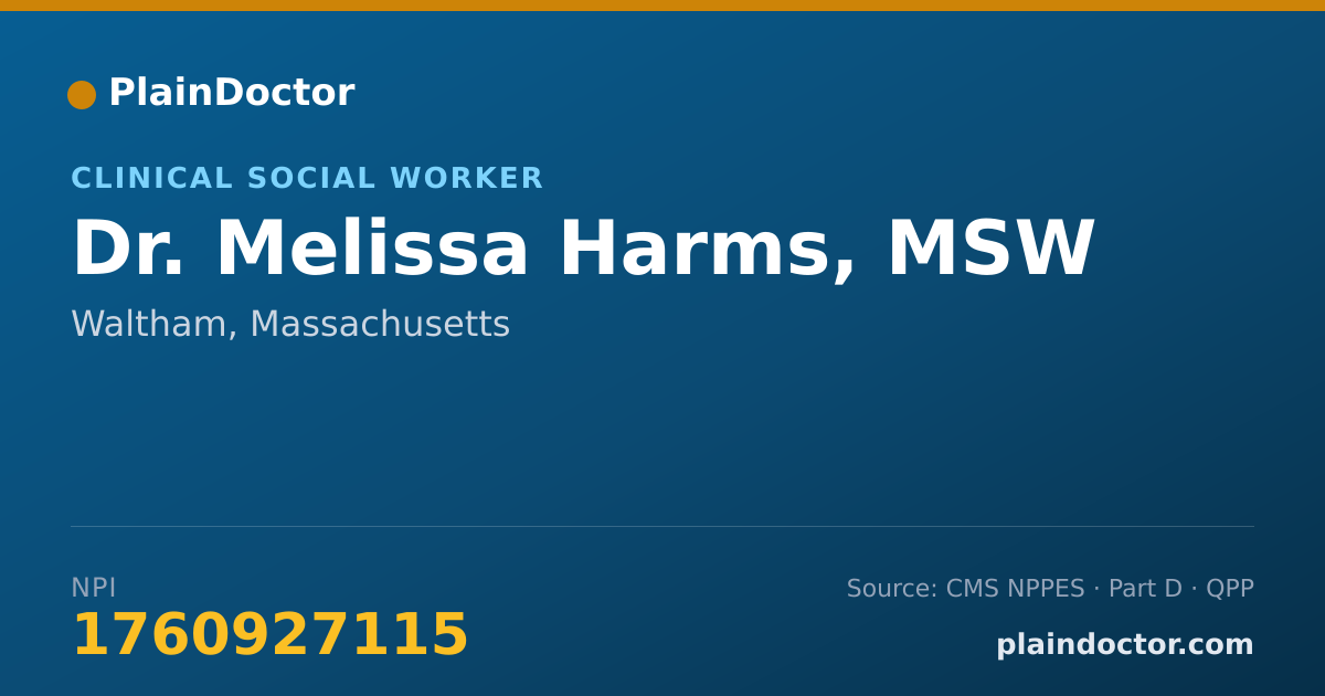 Shareable card for Melissa Harms, MSW - Clinical Social Worker, Waltham, MA
