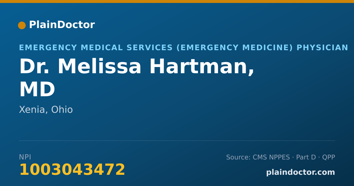 Shareable card for Melissa Hartman, MD - Emergency Medical Services (Emergency Medicine) Physician, Xenia, OH