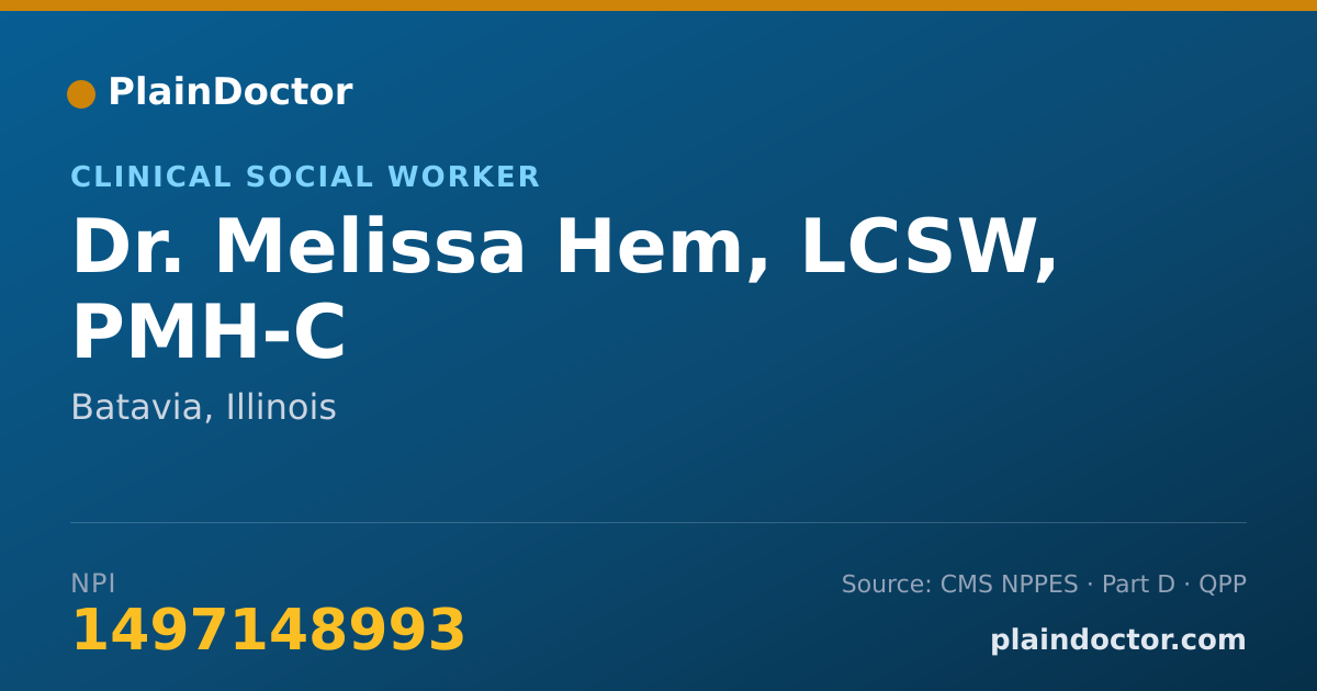 Shareable card for Melissa Hem, LCSW, PMH-C - Clinical Social Worker, Batavia, IL