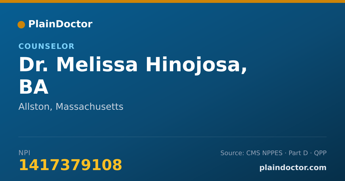 Shareable card for Melissa Hinojosa, BA - Counselor, Allston, MA