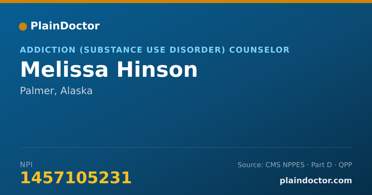 Shareable card for Melissa Hinson - Addiction (Substance Use Disorder) Counselor, Palmer, AK