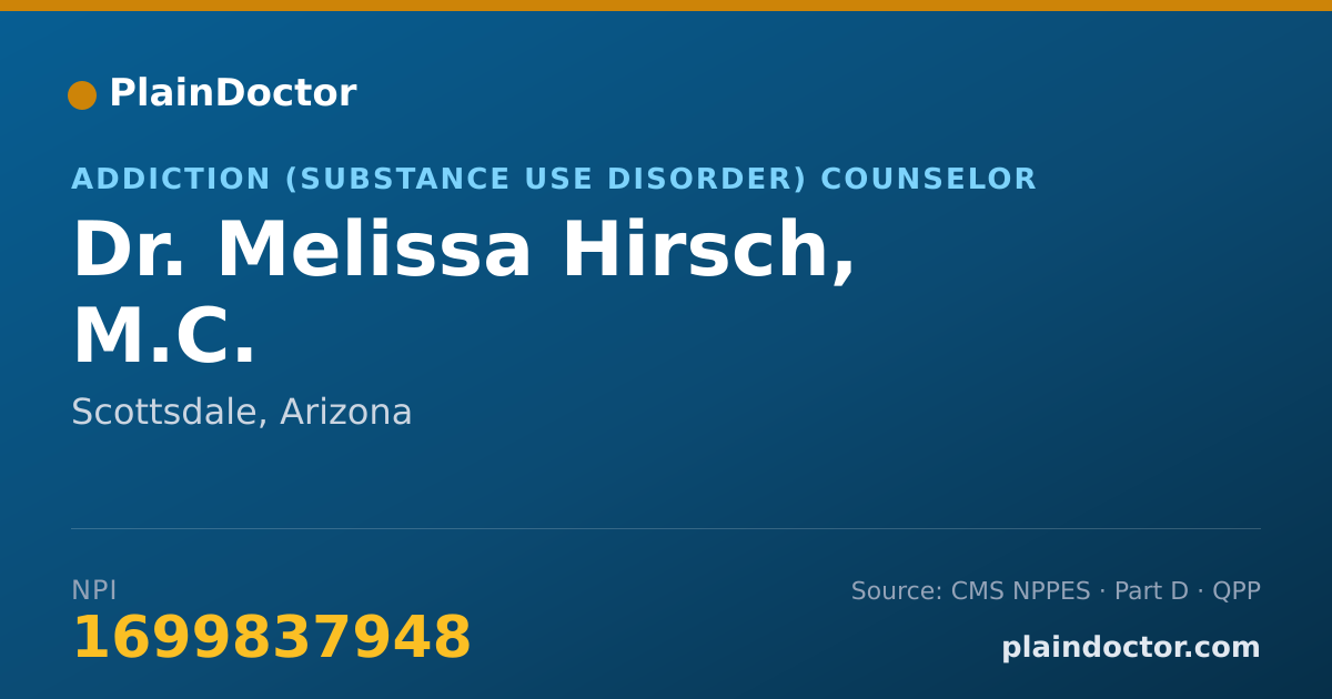 Shareable card for Melissa Hirsch, M.C. - Addiction (Substance Use Disorder) Counselor, Scottsdale, AZ