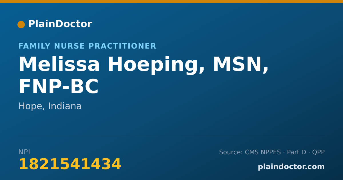 Shareable card for Melissa Hoeping, MSN, FNP-BC - Family Nurse Practitioner, Hope, IN