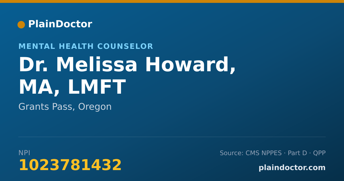 Shareable card for Melissa Howard, MA, LMFT - Mental Health Counselor, Grants Pass, OR