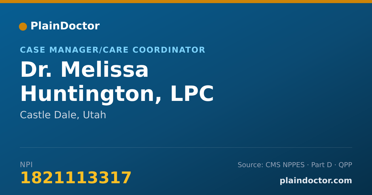 Shareable card for Melissa Huntington, LPC - Case Manager/Care Coordinator, Castle Dale, UT