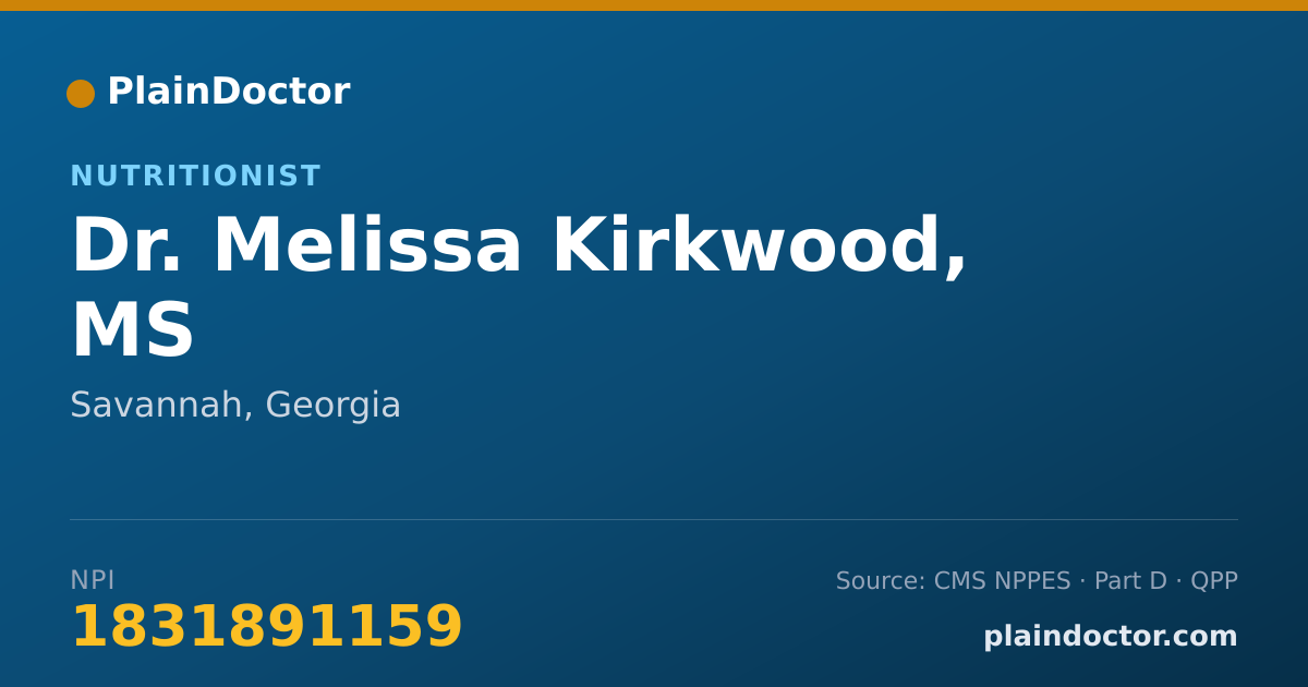 Shareable card for Melissa Kirkwood, MS - Nutritionist, Savannah, GA
