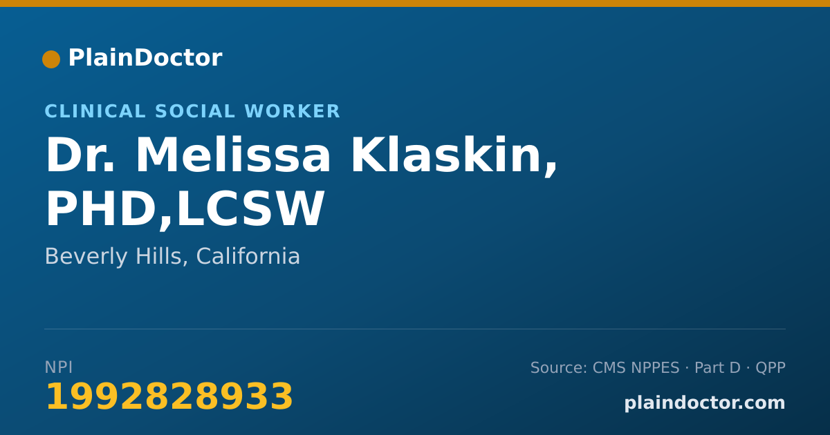Shareable card for Melissa Klaskin, PHD,LCSW - Clinical Social Worker, Beverly Hills, CA