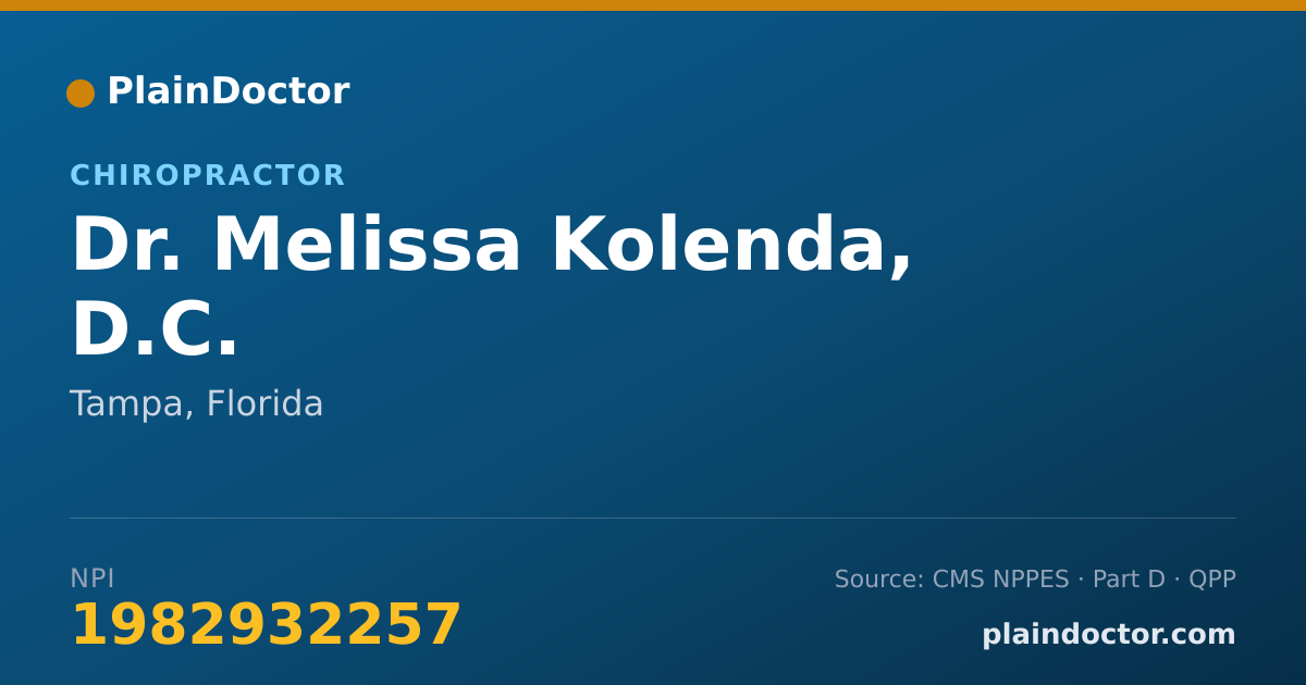 Shareable card for Melissa Kolenda, D.C. - Chiropractor, Tampa, FL