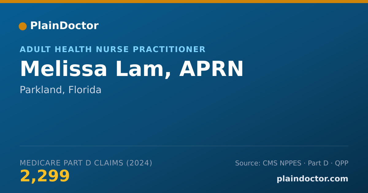 Shareable card for Melissa Lam, APRN - Adult Health Nurse Practitioner, Parkland, FL