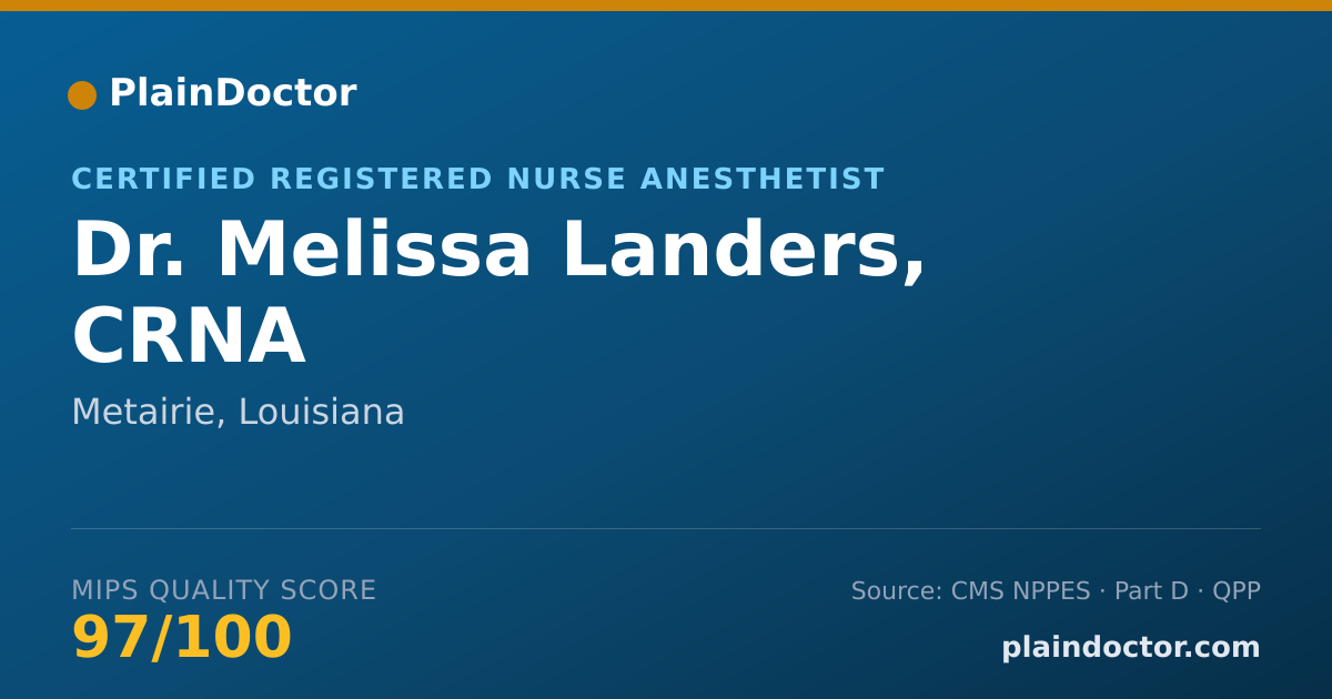 Shareable card for Melissa Landers, CRNA - Certified Registered Nurse Anesthetist, Metairie, LA
