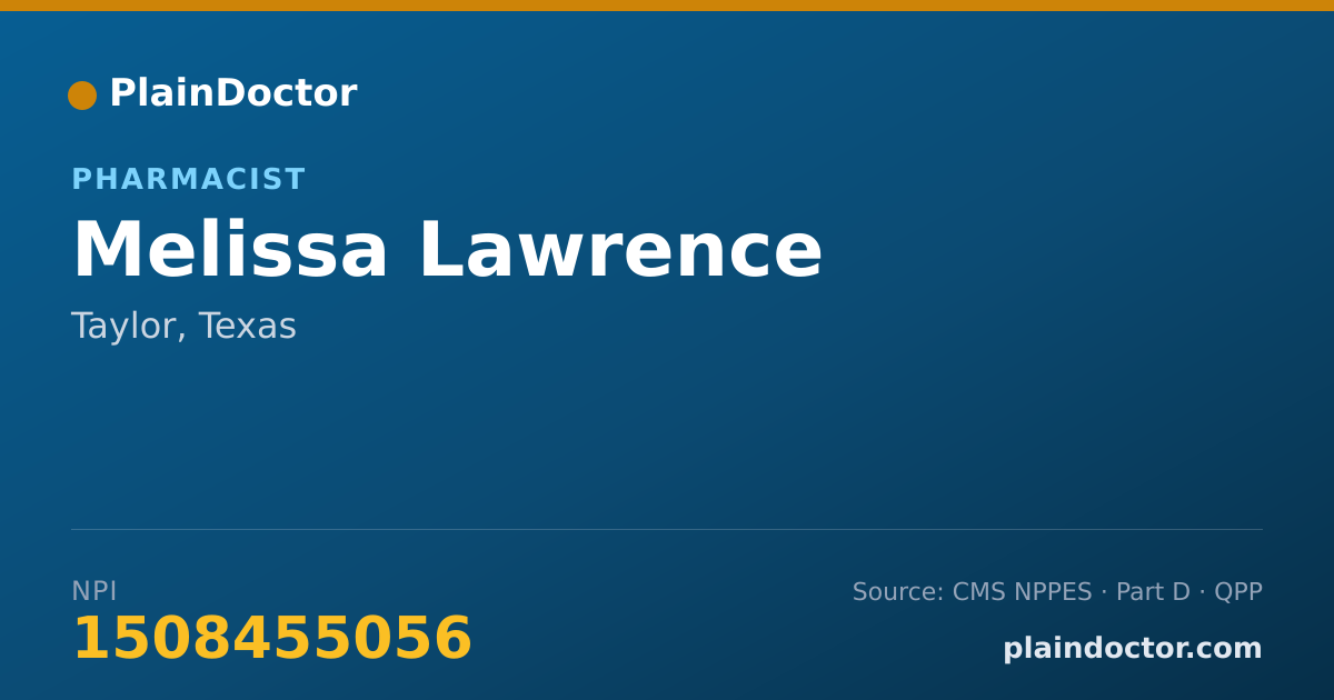 Shareable card for Melissa Lawrence - Pharmacist, Taylor, TX