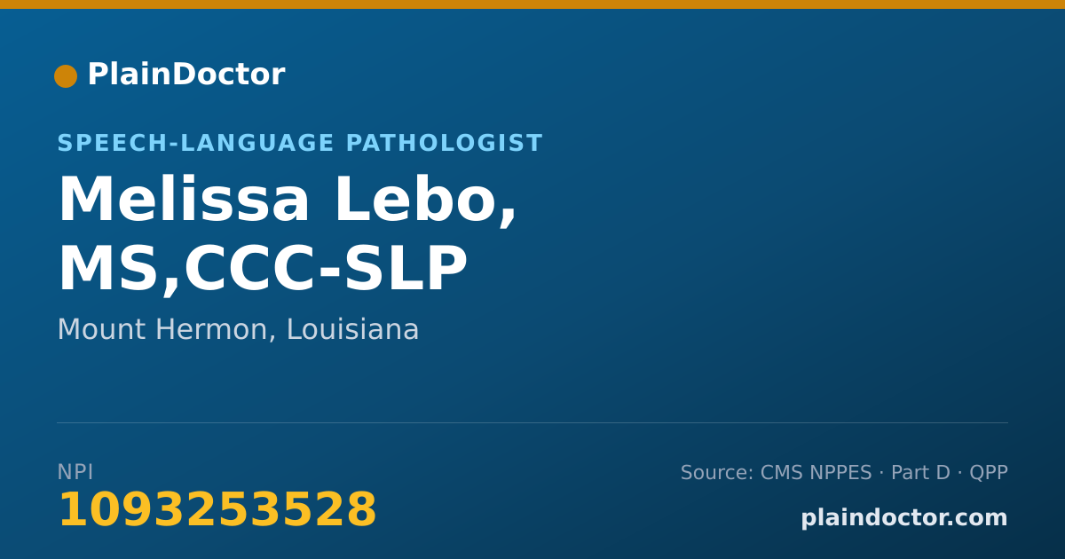 Shareable card for Melissa Lebo, MS,CCC-SLP - Speech-Language Pathologist, Mount Hermon, LA