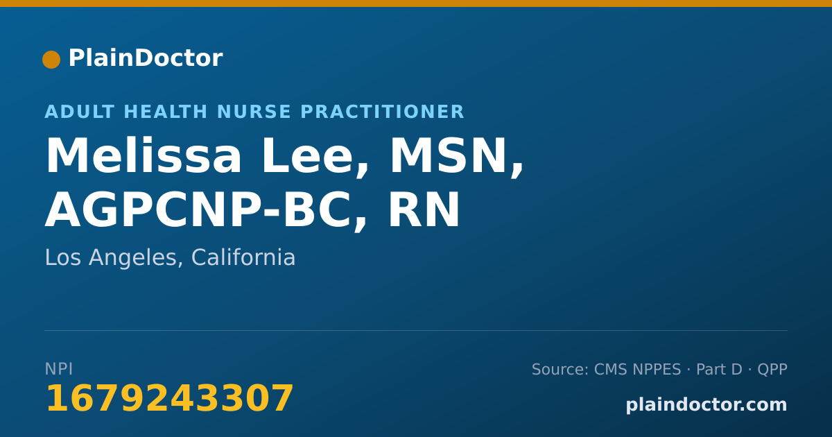 Shareable card for Melissa Lee, MSN, AGPCNP-BC, RN - Registered Nurse, Los Angeles, CA