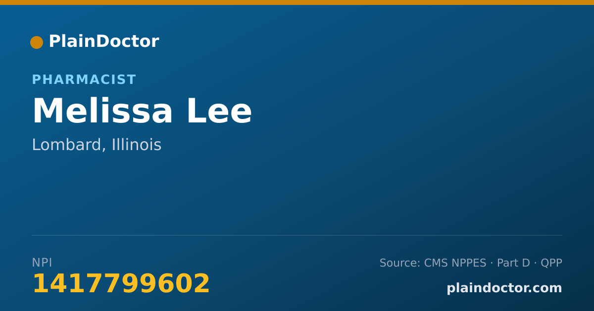 Shareable card for Melissa Lee - Pharmacist, Lombard, IL