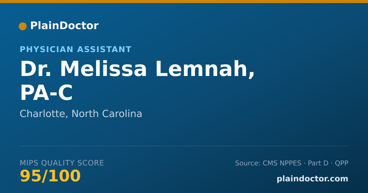 Shareable card for Melissa Lemnah, PA-C - Physician Assistant, Charlotte, NC