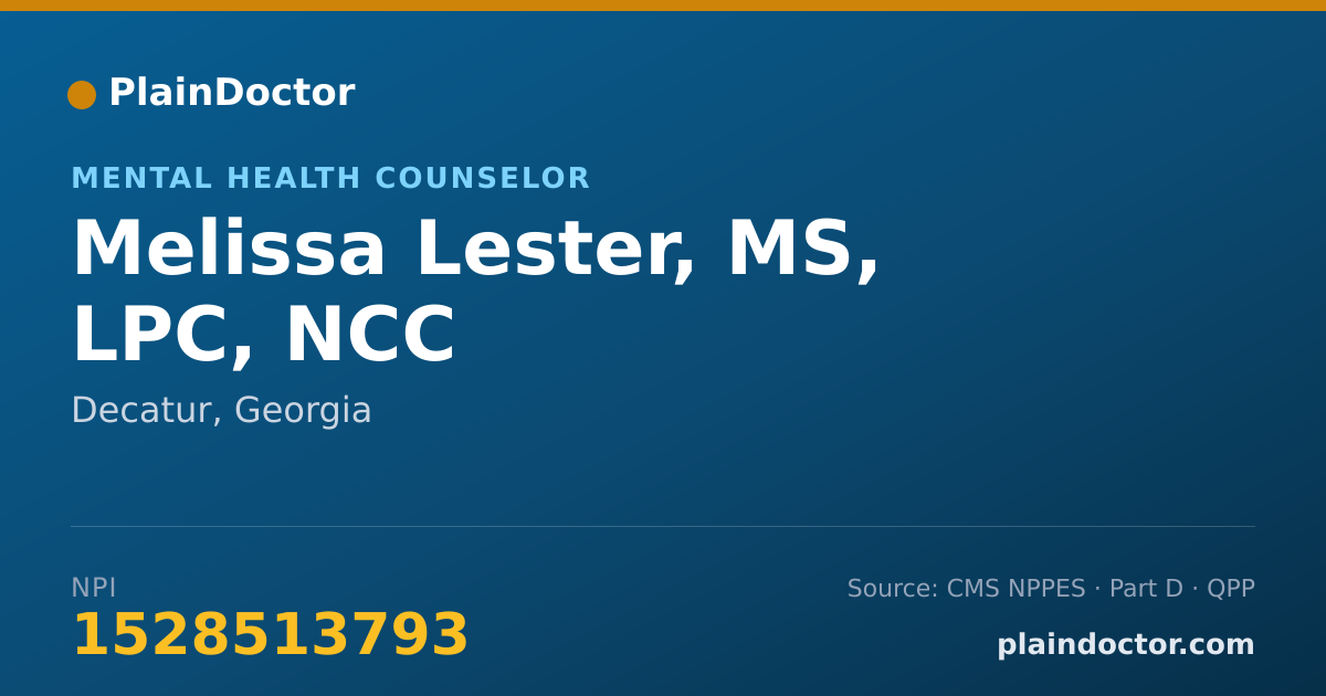 Shareable card for Melissa Lester, MS, LPC, NCC - Mental Health Counselor, Decatur, GA