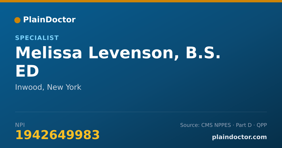 Shareable card for Melissa Levenson, B.S. ED - Specialist, Inwood, NY