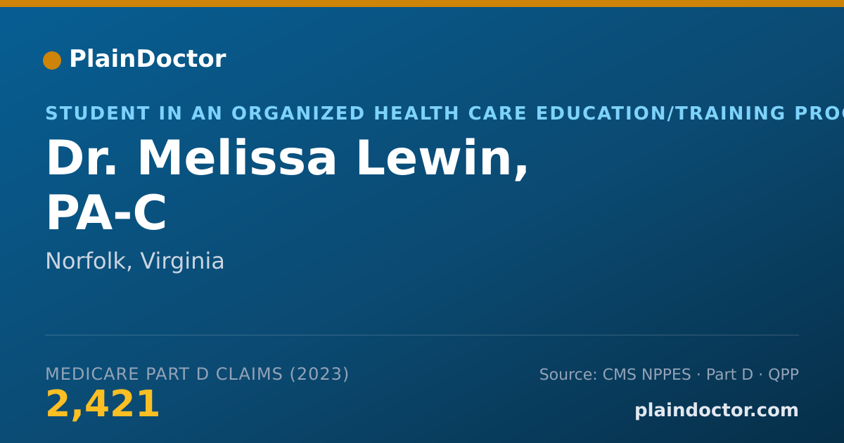 Shareable card for Melissa Lewin, PA-C - Student in an Organized Health Care Education/Training Program, Norfolk, VA