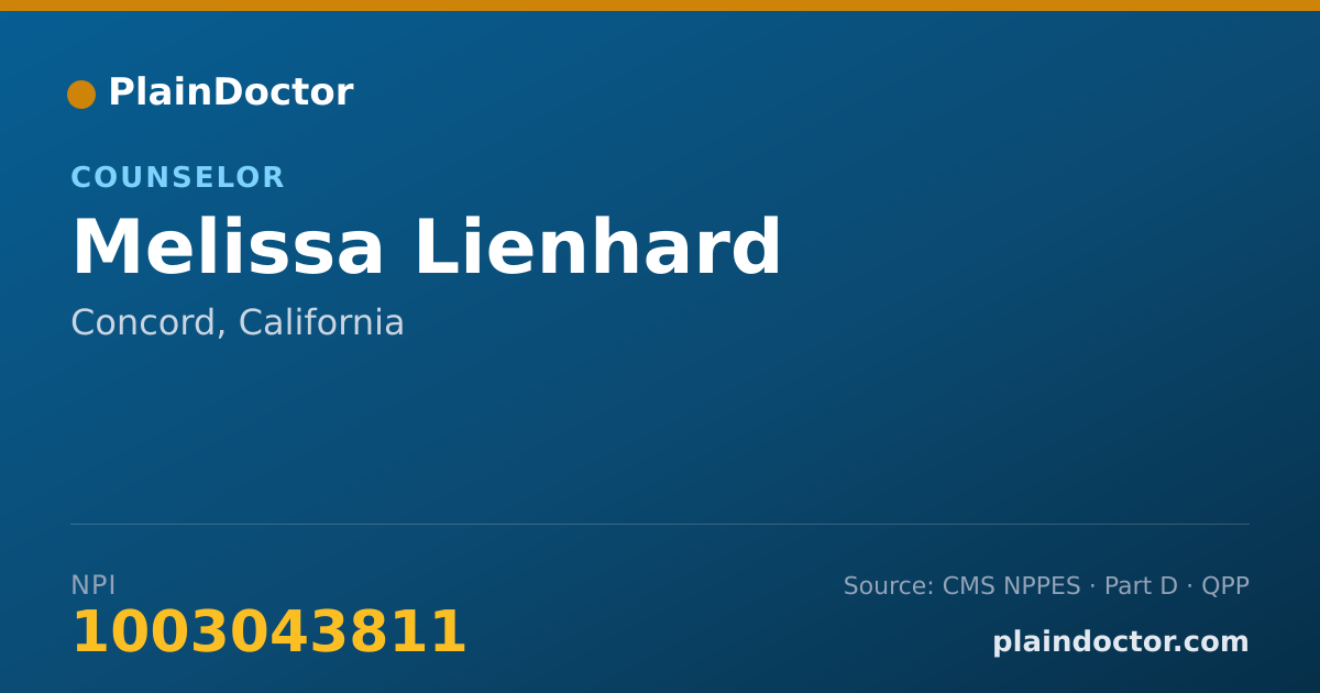 Shareable card for Melissa Lienhard - Counselor, Concord, CA