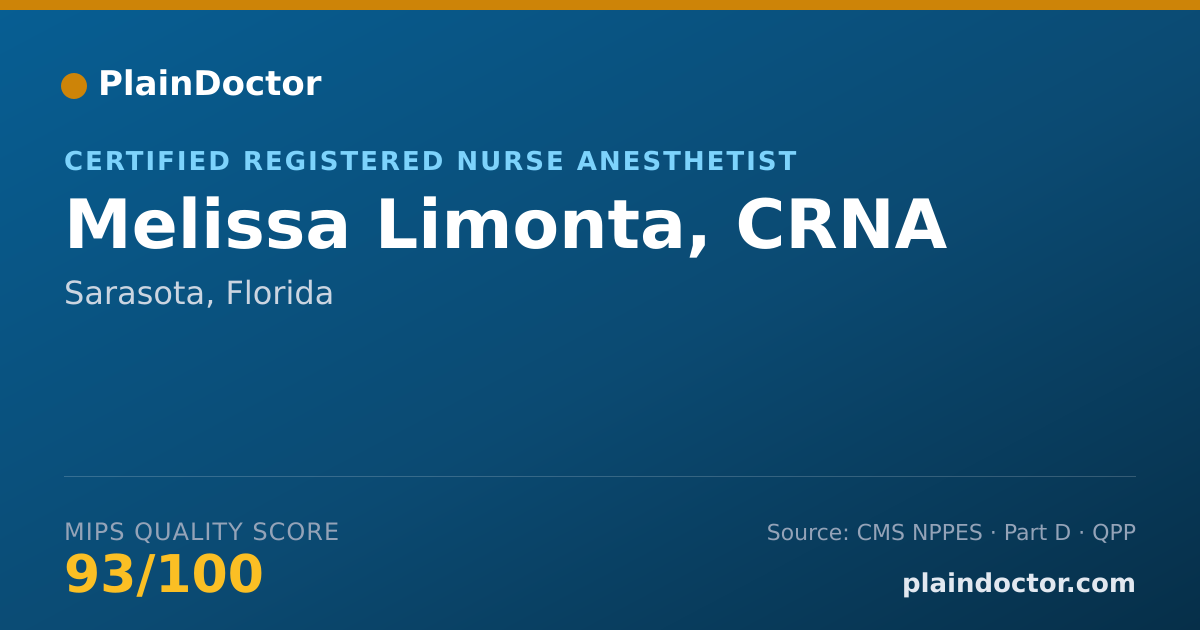 Shareable card for Melissa Limonta, CRNA - Certified Registered Nurse Anesthetist, Sarasota, FL