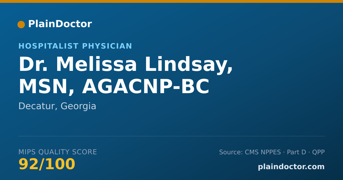 Shareable card for Melissa Lindsay, MSN, AGACNP-BC - Hospitalist Physician, Decatur, GA
