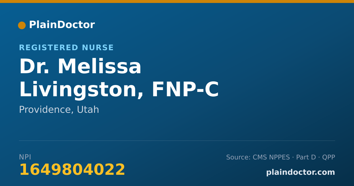 Shareable card for Melissa Livingston, FNP-C - Registered Nurse, Providence, UT