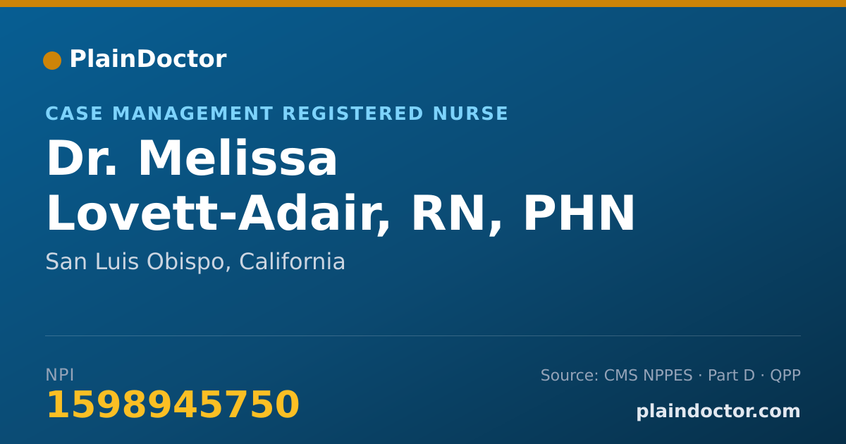 Shareable card for Melissa Lovett-Adair, RN, PHN - Case Management Registered Nurse, San Luis Obispo, CA