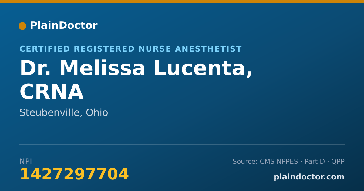 Shareable card for Melissa Lucenta, CRNA - Certified Registered Nurse Anesthetist, Steubenville, OH
