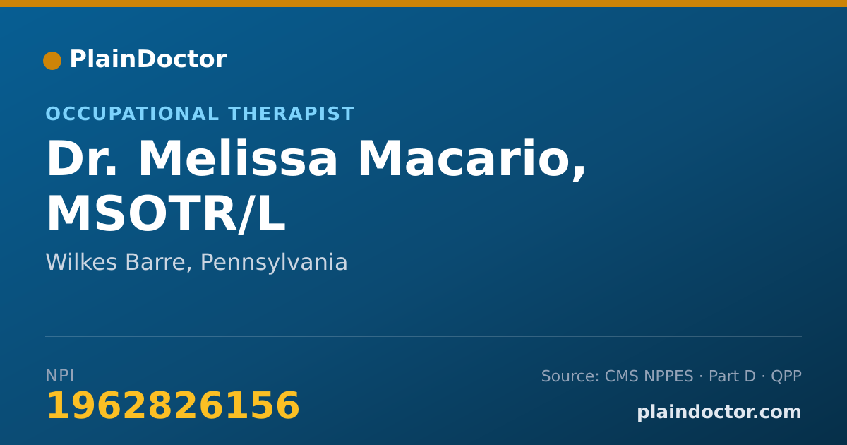 Shareable card for Melissa Macario, MSOTR/L - Occupational Therapist, Wilkes Barre, PA
