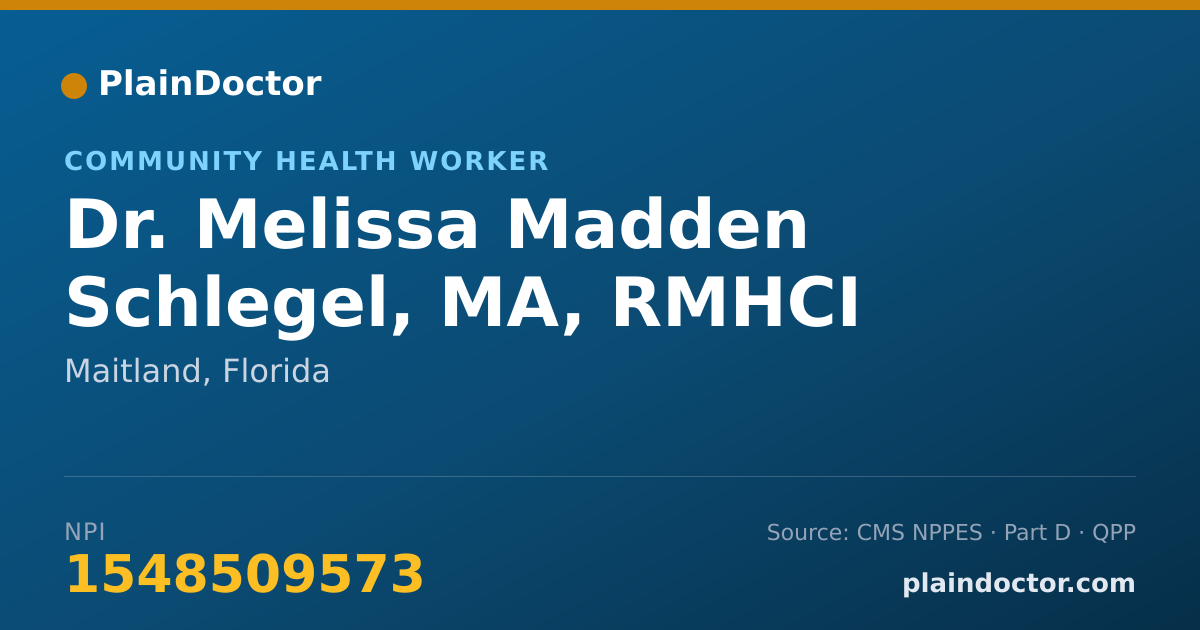 Shareable card for Melissa Madden Schlegel, MA, RMHCI - Community Health Worker, Maitland, FL