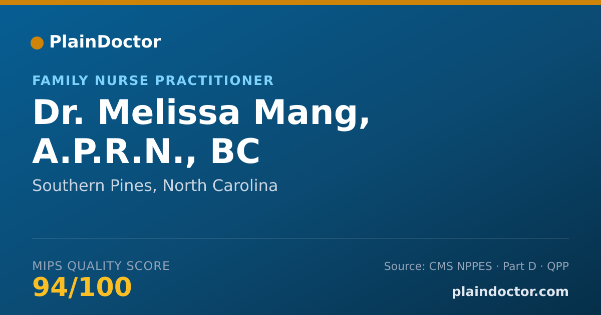 Shareable card for Melissa Mang, A.P.R.N., BC - Family Nurse Practitioner, Southern Pines, NC