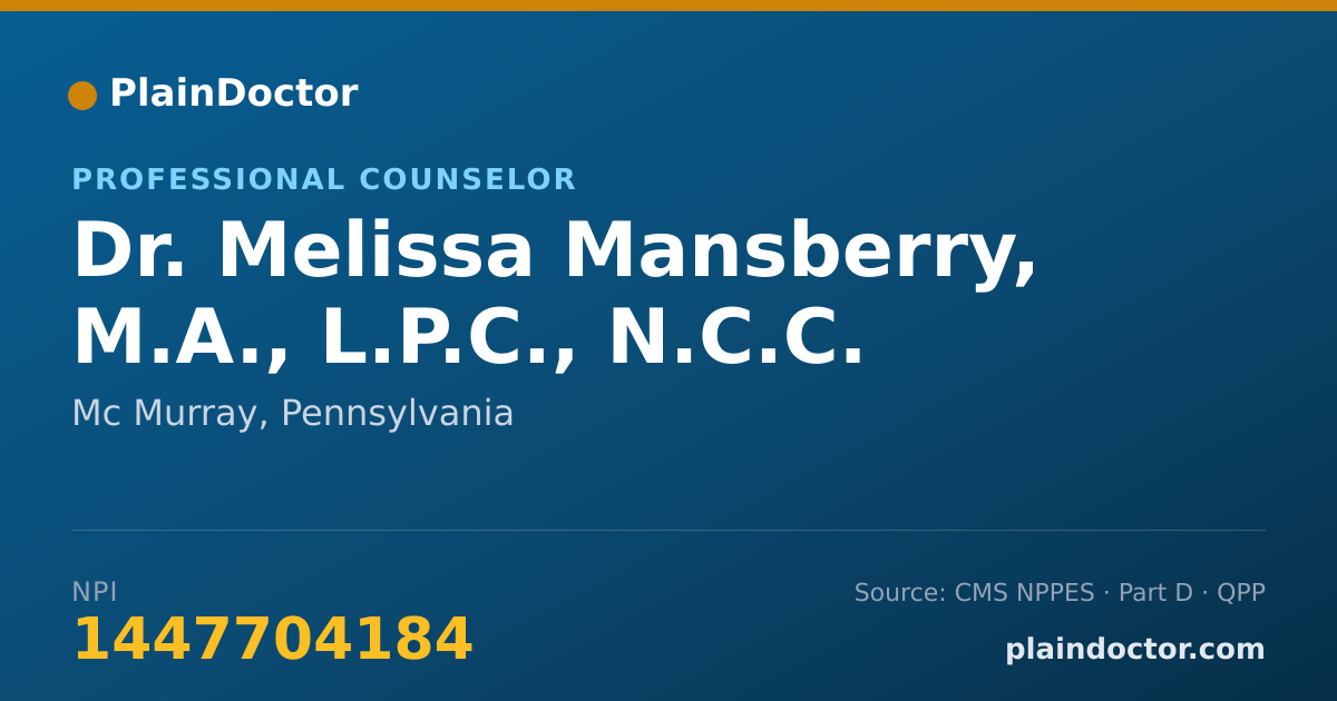 Shareable card for Melissa Mansberry, M.A., L.P.C., N.C.C. - Professional Counselor, Mc Murray, PA