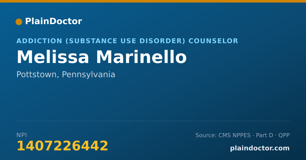 Shareable card for Melissa Marinello - Addiction (Substance Use Disorder) Counselor, Pottstown, PA