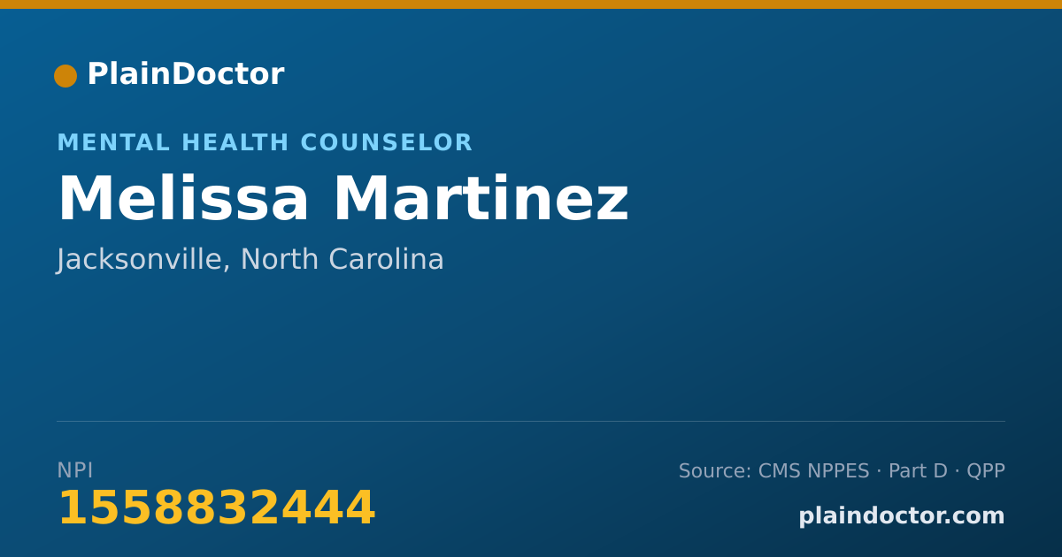 Shareable card for Melissa Martinez - Mental Health Counselor, Jacksonville, NC