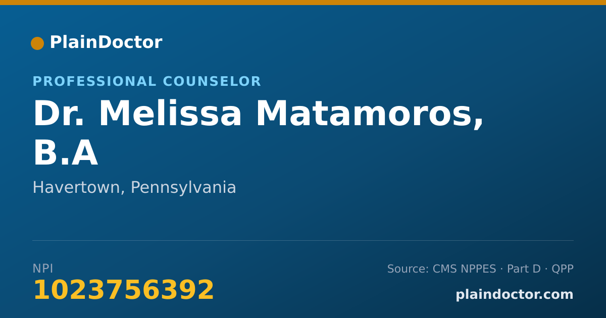 Shareable card for Melissa Matamoros, B.A - Professional Counselor, Havertown, PA