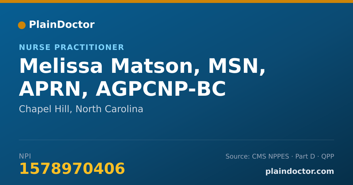 Shareable card for Melissa Matson, MSN, APRN, AGPCNP-BC - Nurse Practitioner, Chapel Hill, NC