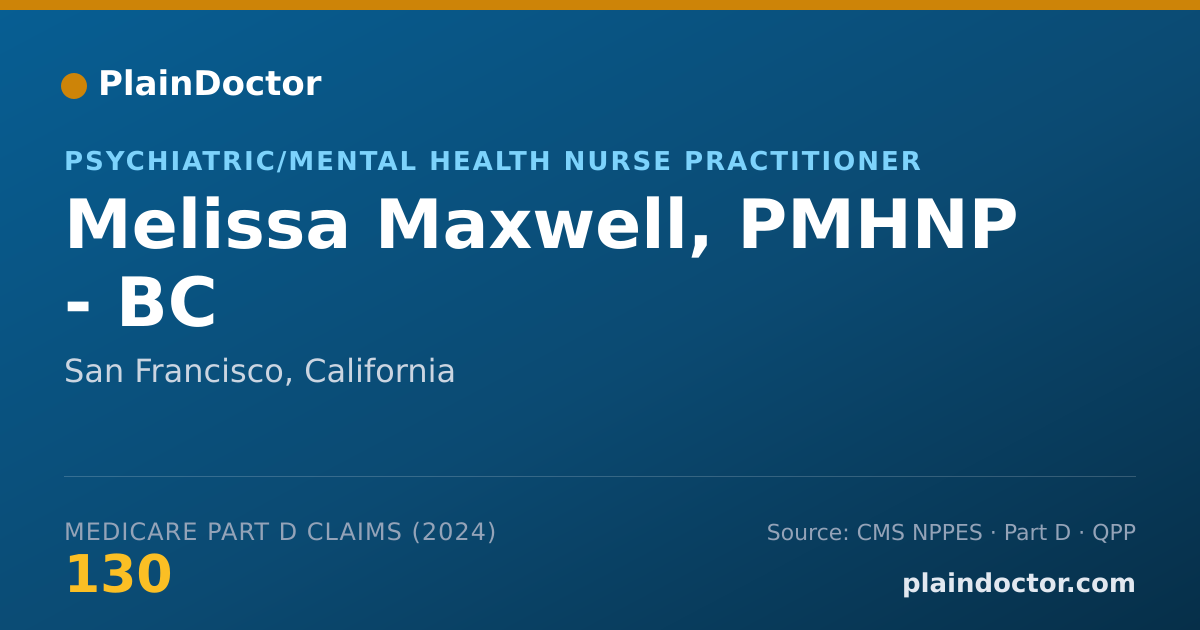 Shareable card for Melissa Maxwell, PMHNP - BC - Psychiatric/Mental Health Nurse Practitioner, San Francisco, CA
