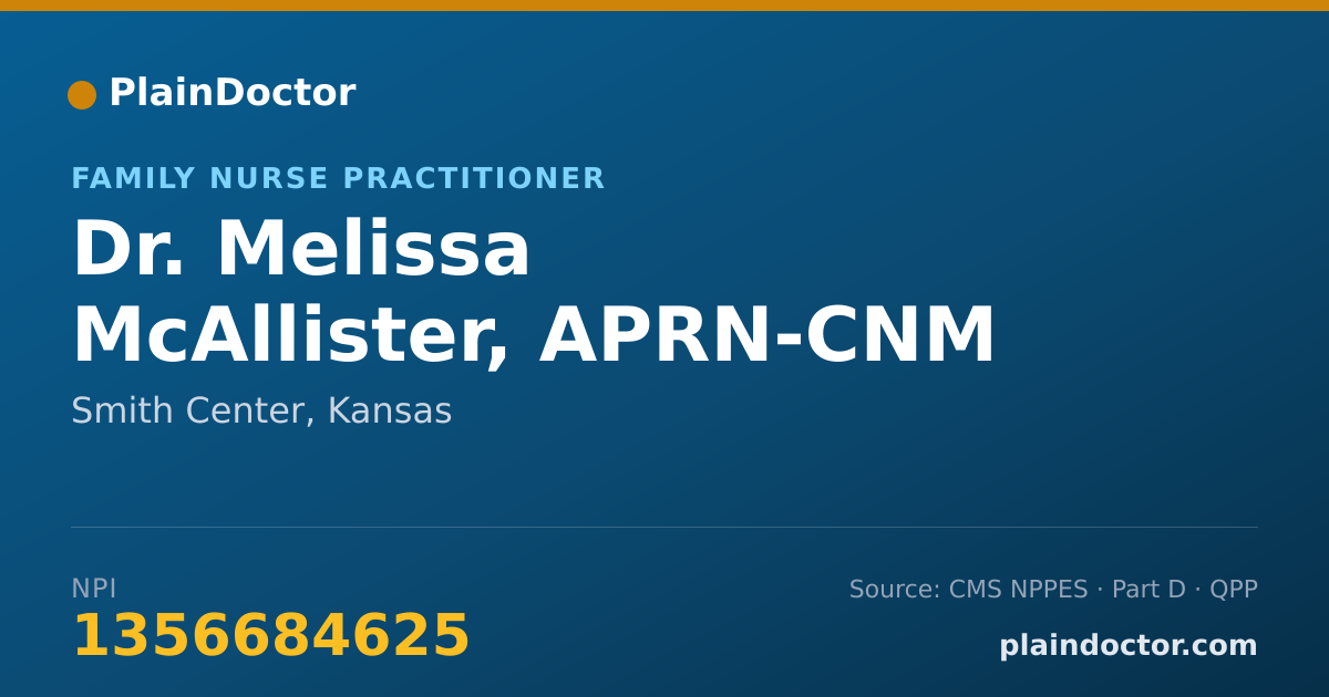 Shareable card for Melissa McAllister, APRN-CNM - Family Nurse Practitioner, Smith Center, KS