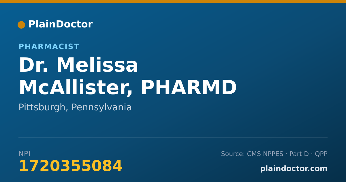 Shareable card for Melissa McAllister, PHARMD - Pharmacist, Pittsburgh, PA