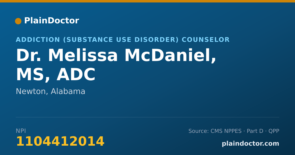 Shareable card for Melissa McDaniel, MS, ADC - Addiction (Substance Use Disorder) Counselor, Newton, AL